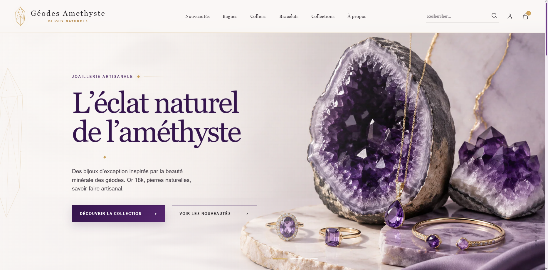 Site e-commerce en développement Géodes Amethyste