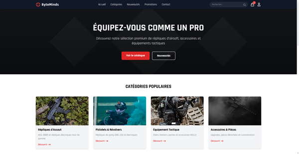 Site e-commerce Airsoft par ByteMinds, développement web pour boutiques en ligne