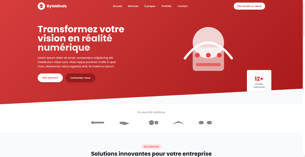 Template site vitrine moderne par ByteMinds, création de sites web professionnels