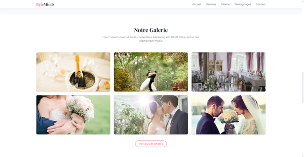 Template portfolio minimaliste moderne par ByteMinds, développeur web pour créatifs